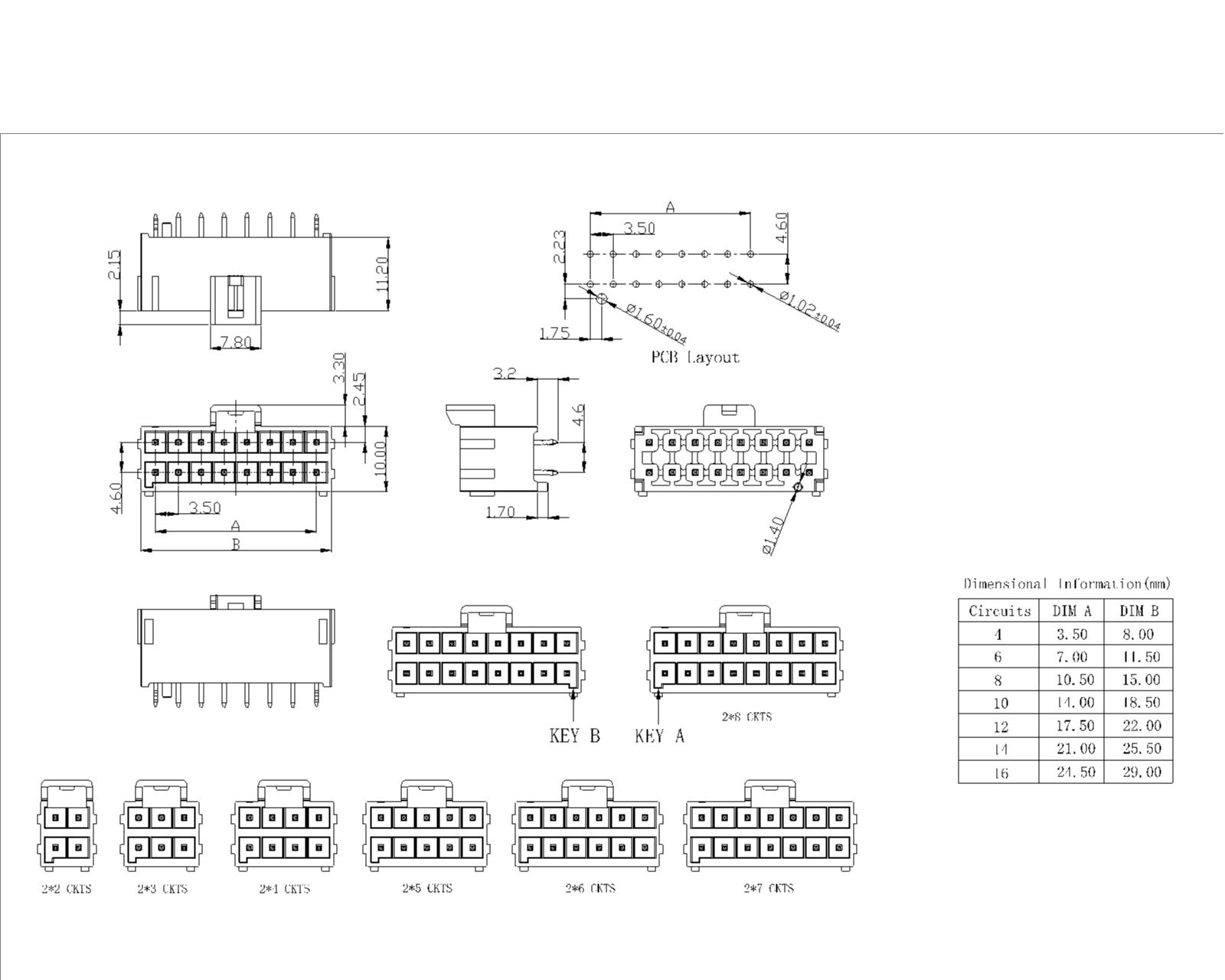 3.50mm pitch 180°Wafer Dual Row With Post TYPE Connector Series AW3502V-2xNP-X 3.50mm pitch 180°Wafer Dual Row With Post TYPE Connector Series AW3502V-2xNP-X