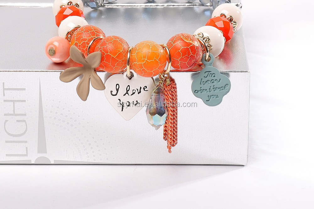 Custom Spring bracelet stone beaded charm bracelet mix pendant tassel bracelet for women