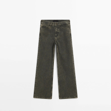 Women's basic casual style pure cotton wide leg mid waist jeans