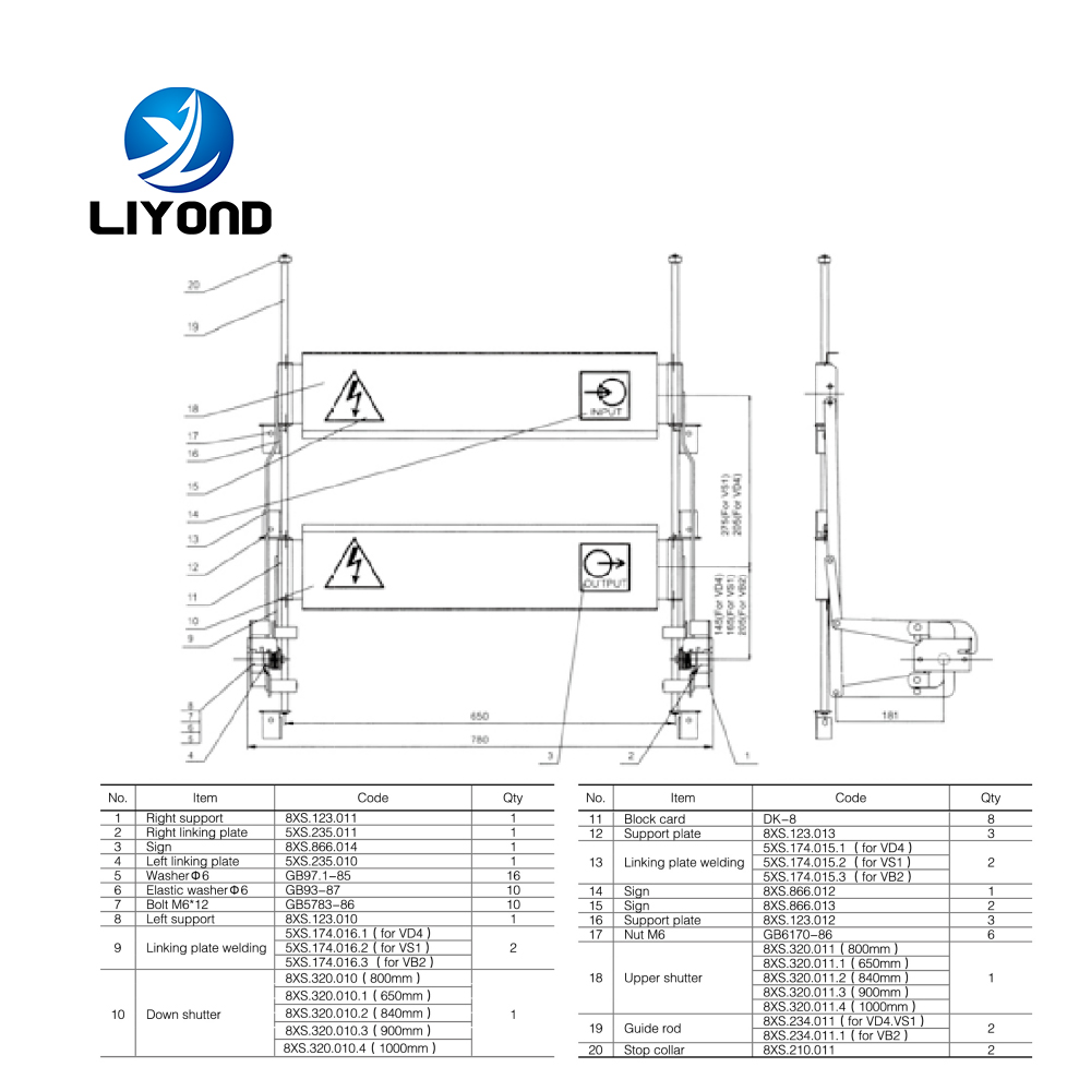 Mechanism interlocking device shutter mechanism for 800mm 1000mm width high voltage switchgear