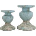 Small Distressed Blue Terracotta Pillar Candle Holder