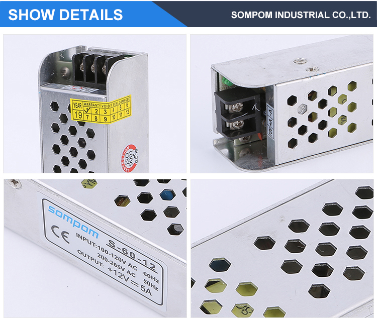 Model S-60-12 LED power supply 60W DC 12V 5A slim power supply for signage