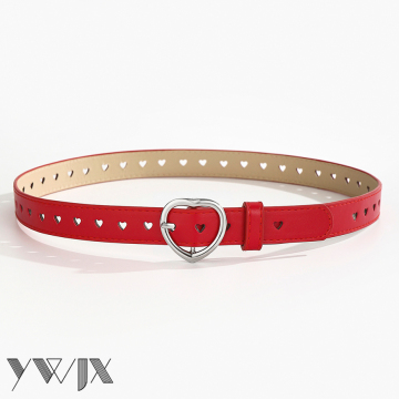 Women's Red Heart-Shaped Buckle PU Belt