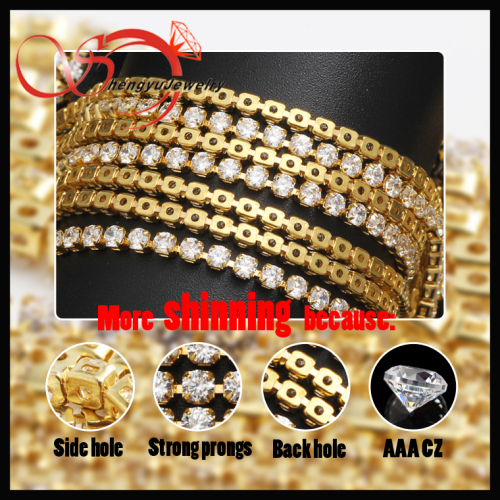 High Quality thick 2mm AAA CZ stone brass chain for highend jewelry making