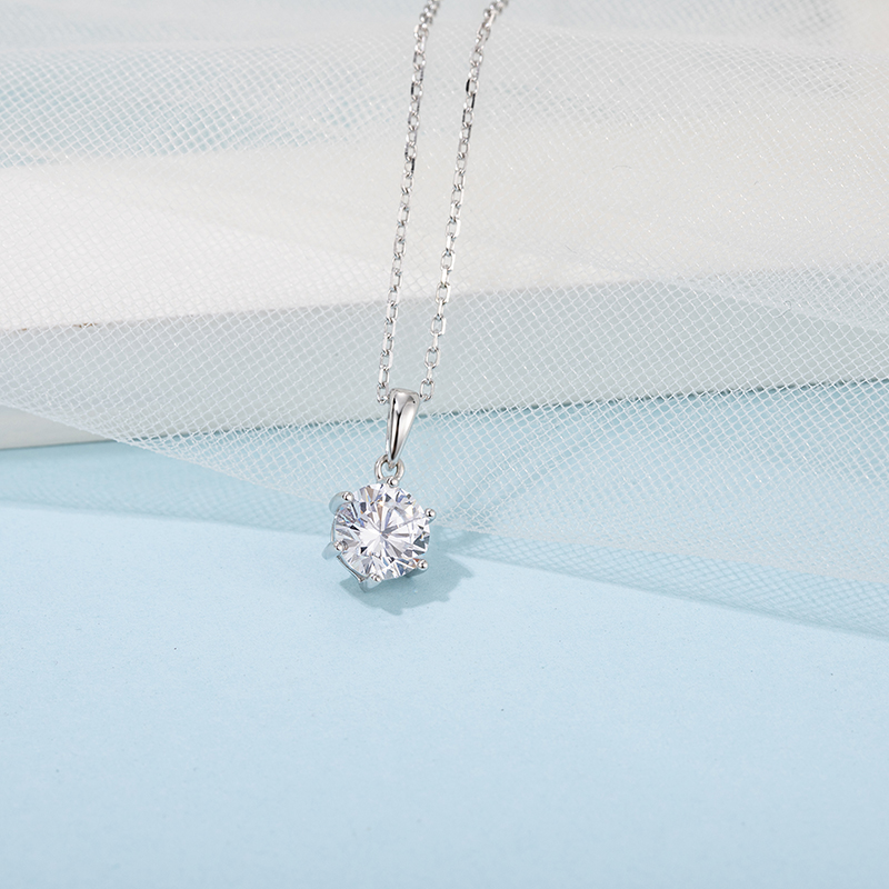 Simplest Luxury  925 Sterling Silver Moissanite Pendant Women Engagement Six Prongs Large Diamond Wedding Party Necklace