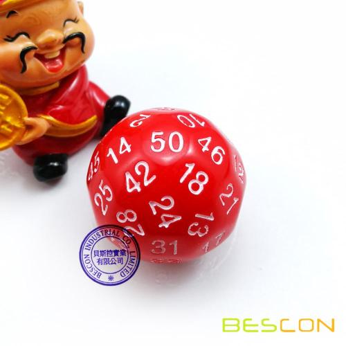 Dados poliédricos de Bescon Dados de juego de 50 lados, D50 muere, D50 dados, Dados de 50 lados, Cubo de color rojo de 50 lados