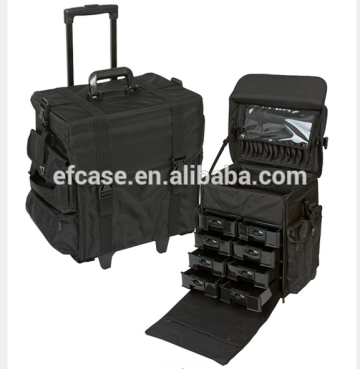 Professional fashion black nylon makeup trolley case with drawer