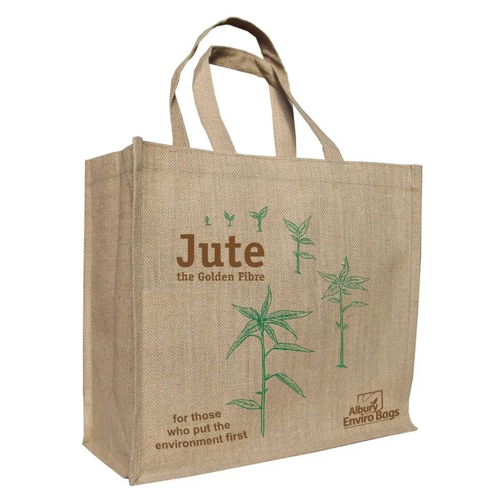 2020 Customize Logo Eco-Friendly Full Flower Printing Hemp Handle Jute Tote Shopping Bag for Grocery