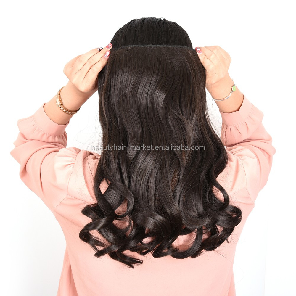 Wholesale price good synthetic hair weaves on clips in synthetic hair extension Emma color 4#