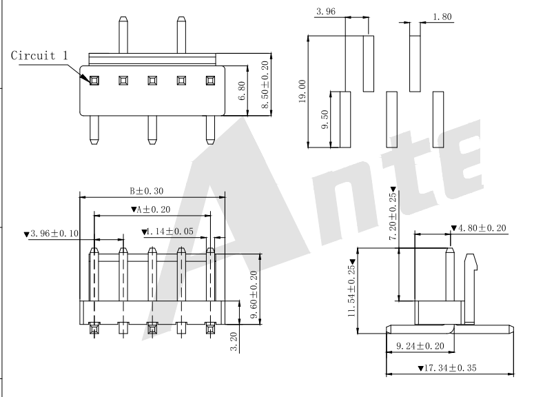 Vh3,96 mm SMT 180 ° Wafer Connector Serie AW3961SV-NP