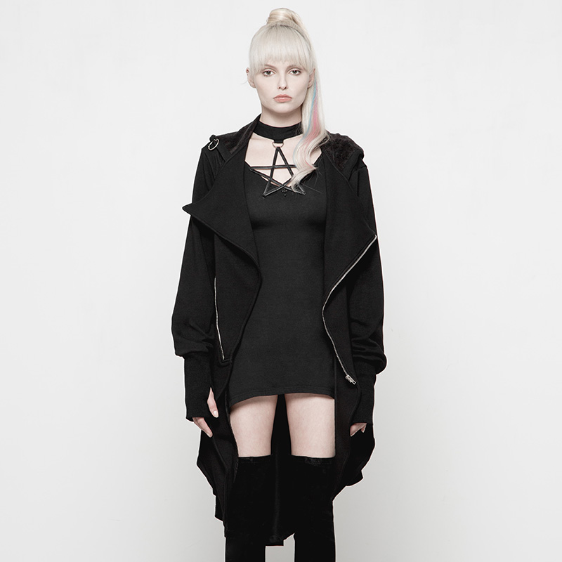 OPY-274 PUNK RAVE cotton hoodie coat jacket punk rave long wool coat for women