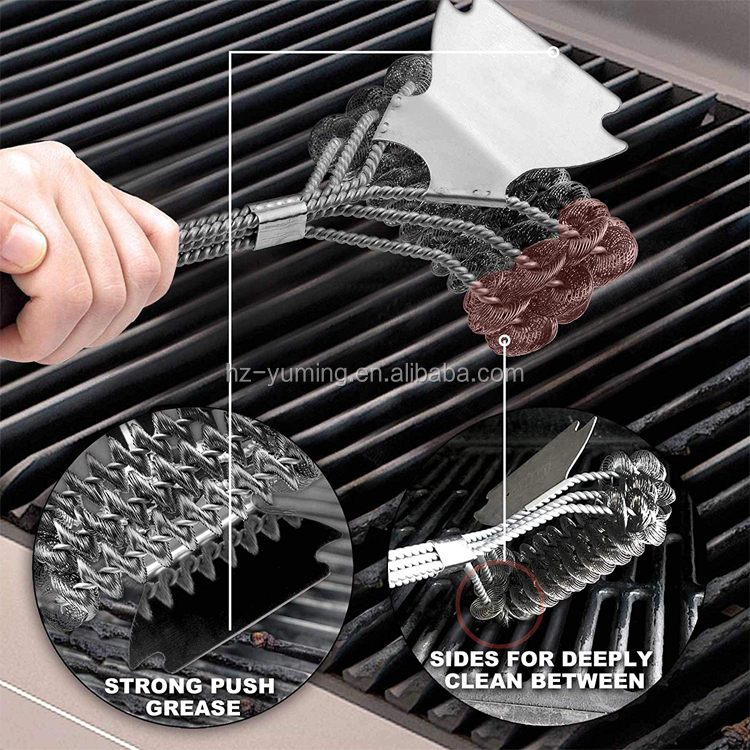 2019 Amazon Hot Best Quality stainless steel+plastic bbq cleaning brush stainless steel bbq tools