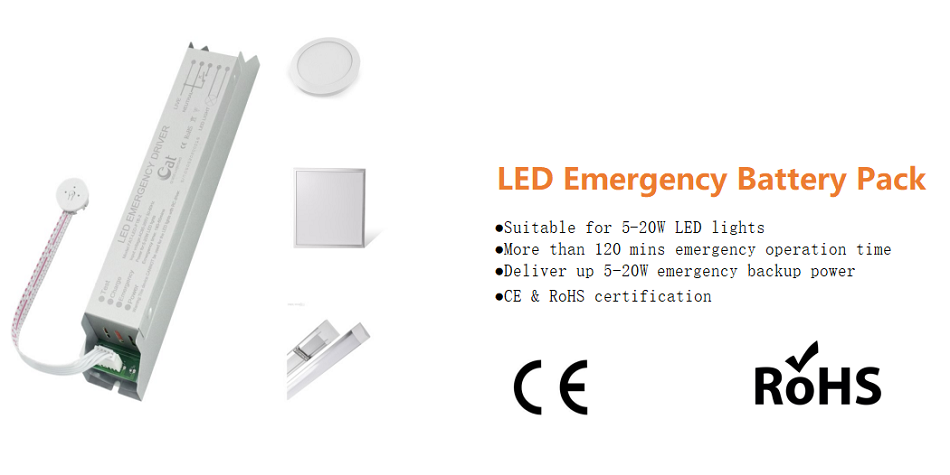 Emergency battery pack for led lights