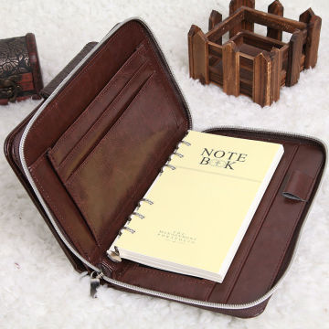 pu leather loose-leaf notebook with zipper, leather organizer file folder organizer notebook, zipper notebook