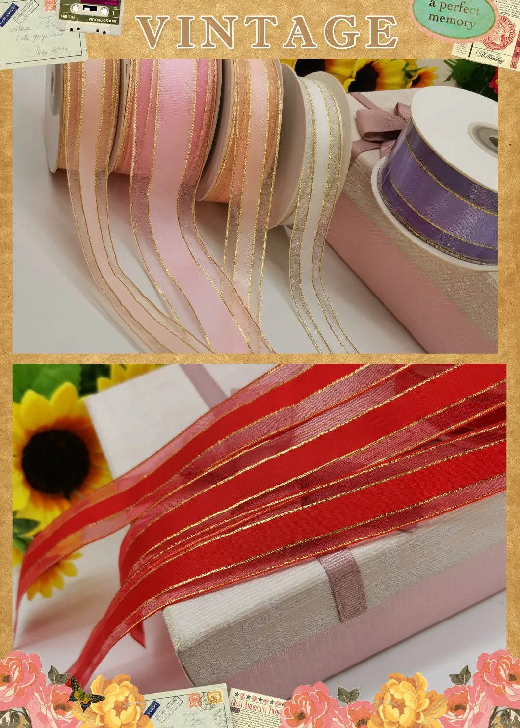 Satin Center Organza Ribbon With Gold/silver Lines For Bows/flowers ...