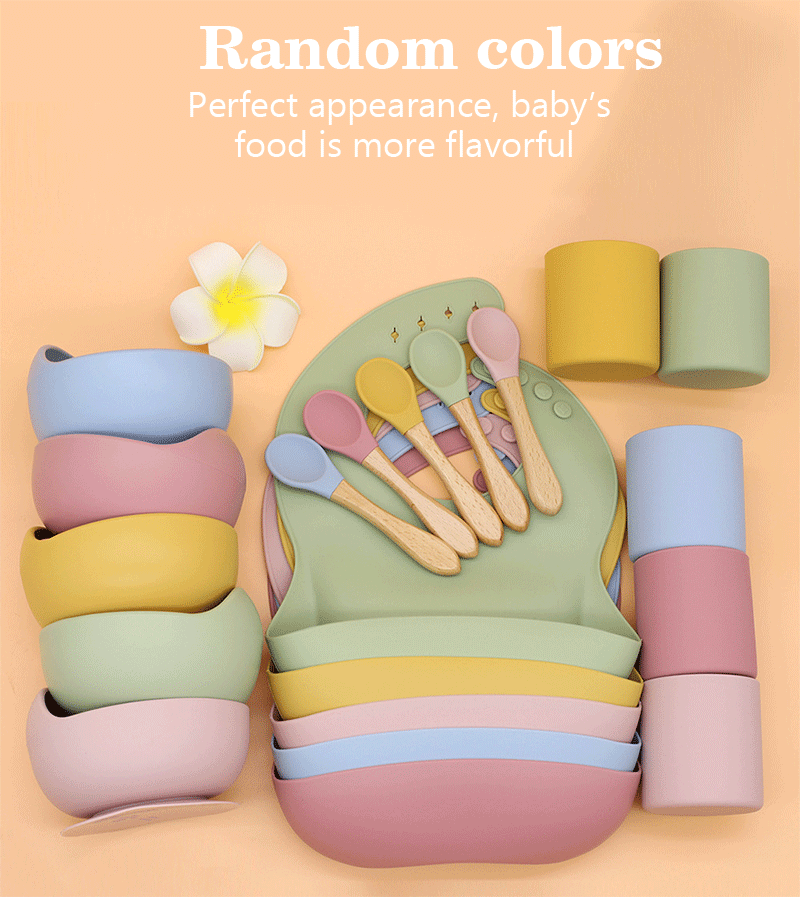 2021 new bib silicone tommy bowl spoon fork and silicone bib cup and bowl baby tableware set