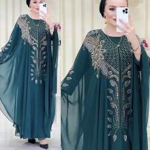Factory Wholesale Chiffon Abayas with Hot Rhinestones, Loose Kaftans, and Other Muslim Dresses for Women
