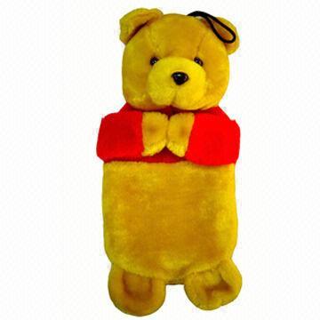 Hot Water Bottle with Bear-shaped Cover, Available in Yellow, OEM Orders are Welcome