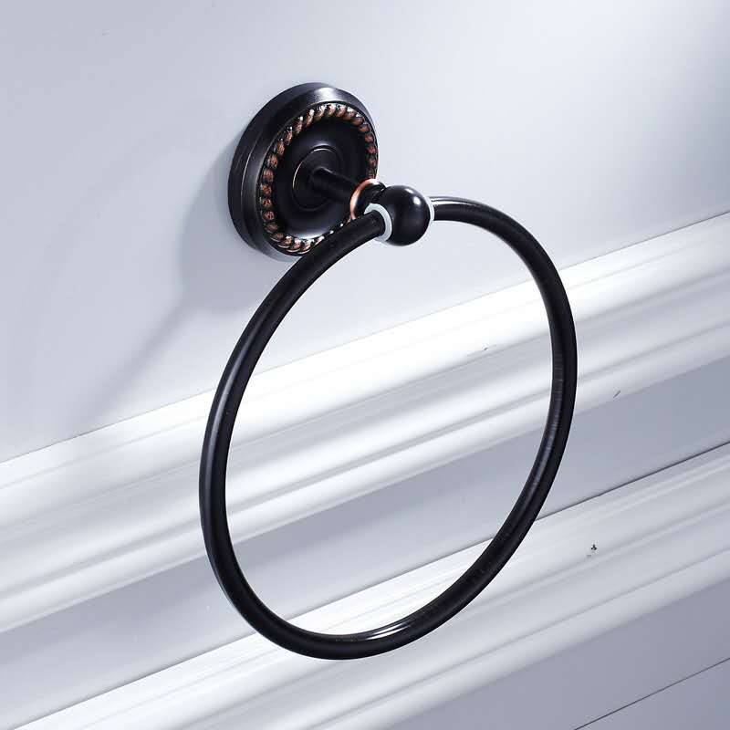 黒のアメリカンキッチンとバスルームハードウェアペンダント壁に取り付けられた真鍮素材の丸い黒のブロンズタオルリング