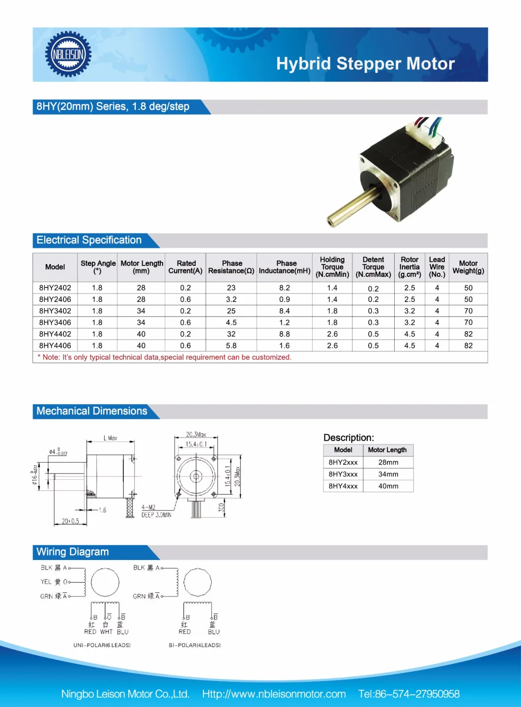 NEMA 8 Size 20mm Micro Stepper Motor