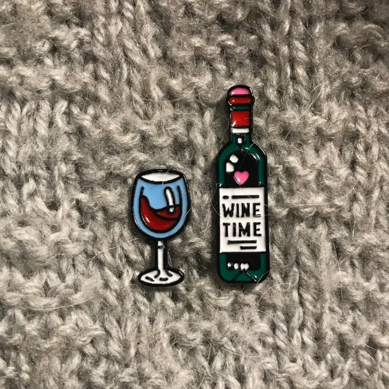 Metal Cute Wine And Bottle Enamel Pin Badge