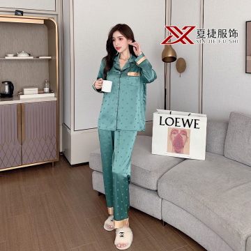Heart Print Satin Long Sleeve Pajama Set (Teal)
