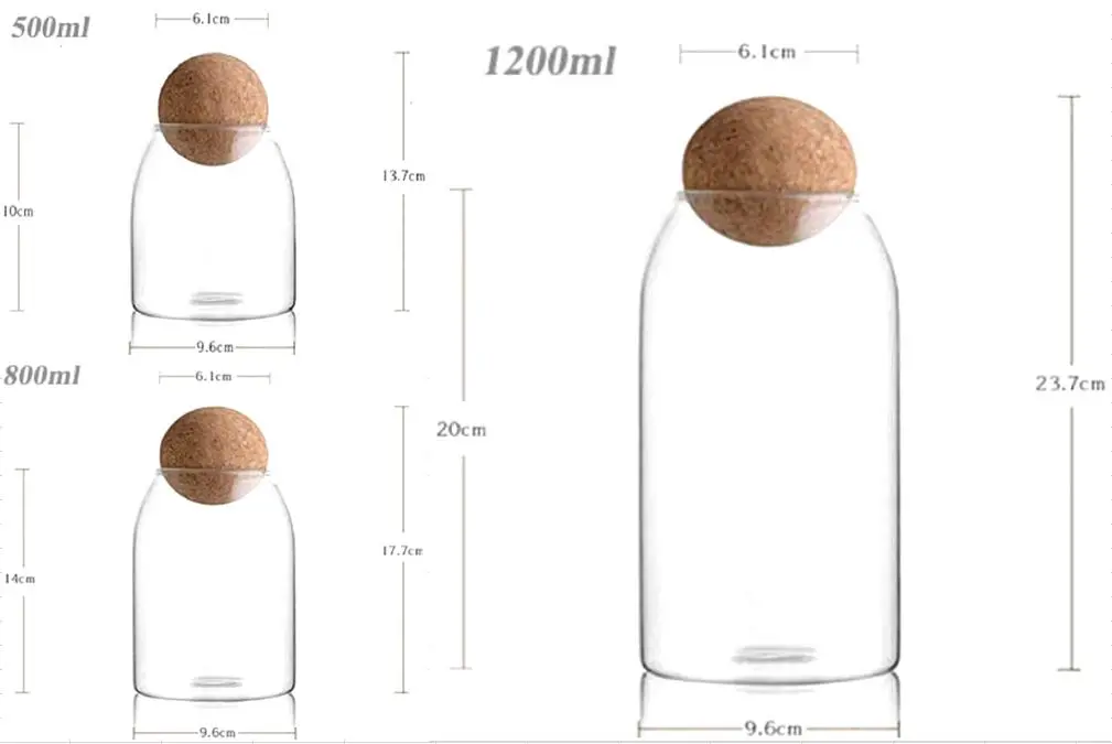 Heat Resistant Unique High Borosilicate Flint Glass Jar for Storage Decor with Circular Cork Lid