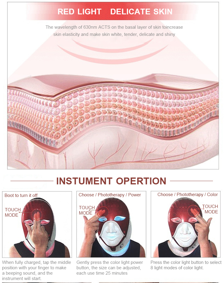 Skin rejuvenation beauty machine 7 color  led light multi-function LED beauty mask
