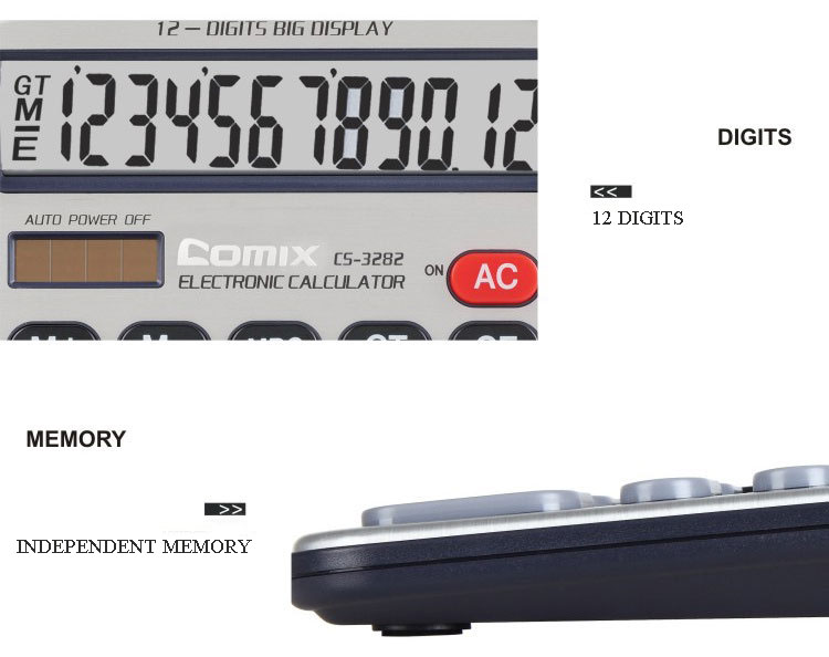 The portable multifunction solar power 12 digits electronic calculator with Dual power