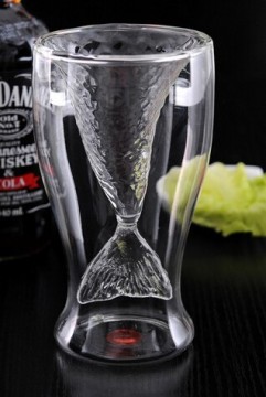 mermaid double wall glass cup