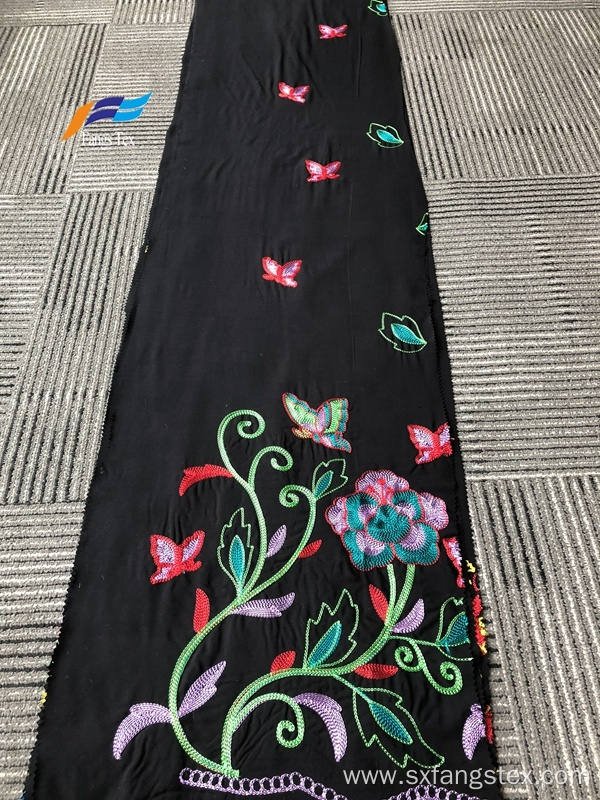 Formal Black 100 Polyester Wool Peach Embroidery Fabric