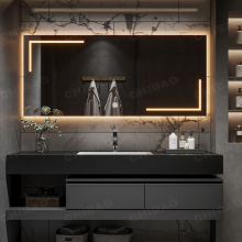 Modern Floating Stainless Steel Bathroom Vanity Cabinets with Wall Mount Vanity Lights