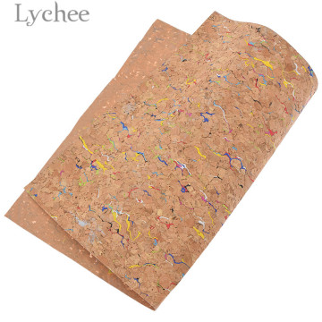 Lychee Life 21x29cm A4 Soft Cork PU Fabric Printed Colorful Synthetic Leather DIY Material For Handbag Belts Garments