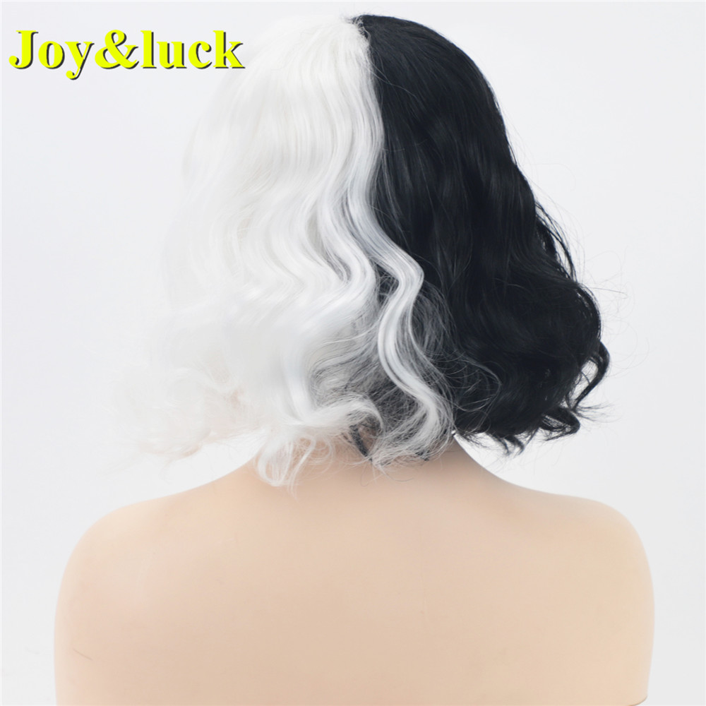 Wholesale Prices Wig For Women With Bangs Half Black and Half White Party Cosplay Natural Water Wave Short Synthetic Hair Wigs