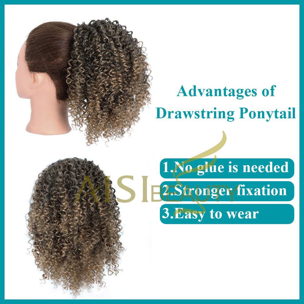 Aisi Beauty Hotselling Wholesale Ombre Brown Afro Fluffy Puff Hairpiece Extension Messy Donut Curly Afro Kinky Afro Hair Bun