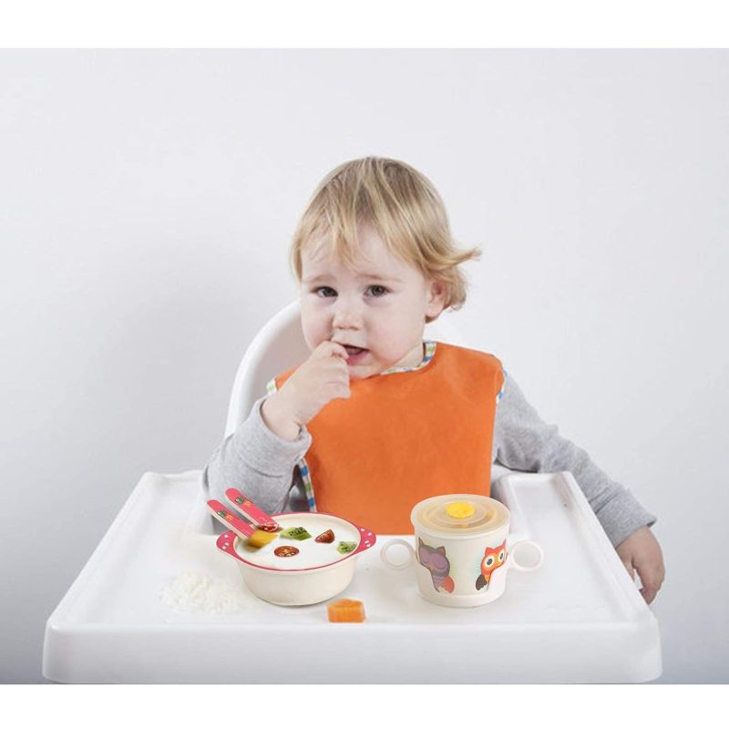 shopwithgreen 7Pcs/Set Bamboo Kids Dinnerware Set - Children Dishes - Food Plate Bowl Cup Spoon Fork Set Dishware, Cartoon Table