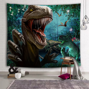 Roaring Dinosaur Tapisserie Wild Anicient Animals Wandbehang Regenwald Dschungel Wandteppich für Kinder Schlafzimmer Wohnzimmer D
