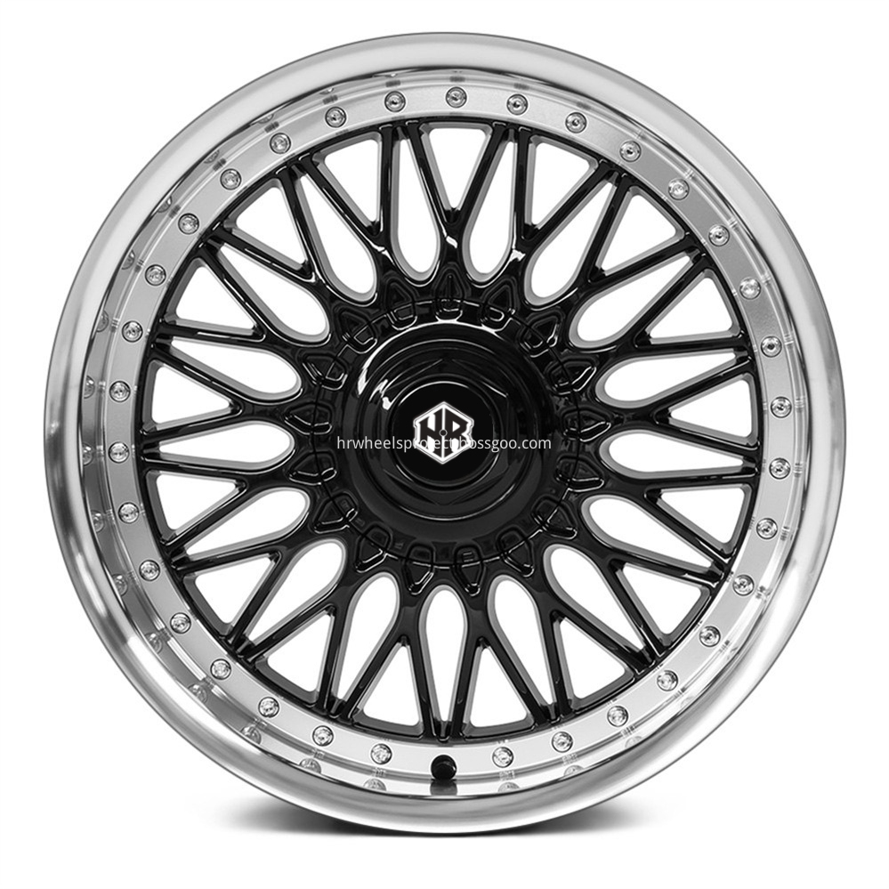 H R Tech Wheels Hr135 Black Polished Lip Front