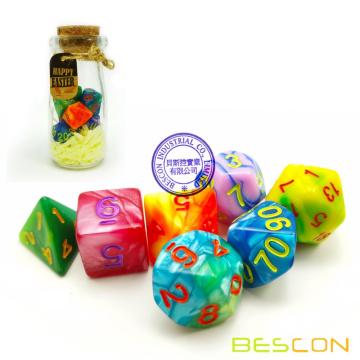 Bescon Easter Dice Polyhedral Dice Juego de 7 piezas RPG en tarro de cristal, juego de dados RPG d4 d6 d8 d10 d12 d20 d% Juego de 7 dados Easter Dice D