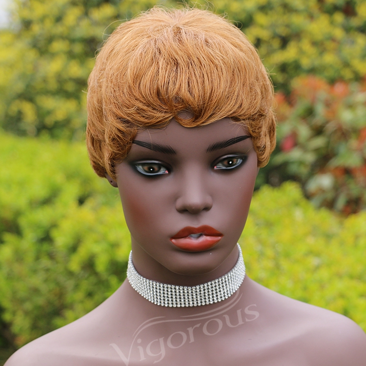 Vigorous Pixie Cut Real Full Machine Brazilian Human Hair For Woman Short Finger Wave Natural Fluffy Wigs