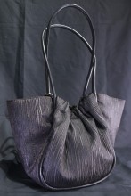 Handmade ICH Black Silk Pleated Tote Bag