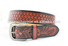 2015 New Design cowhide genuine leather men's western belt embossed belt