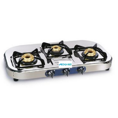 SS Gas Stove Dengan 3 Burners Brass