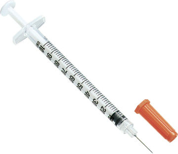 Free sample orange cap colored insulin syringe