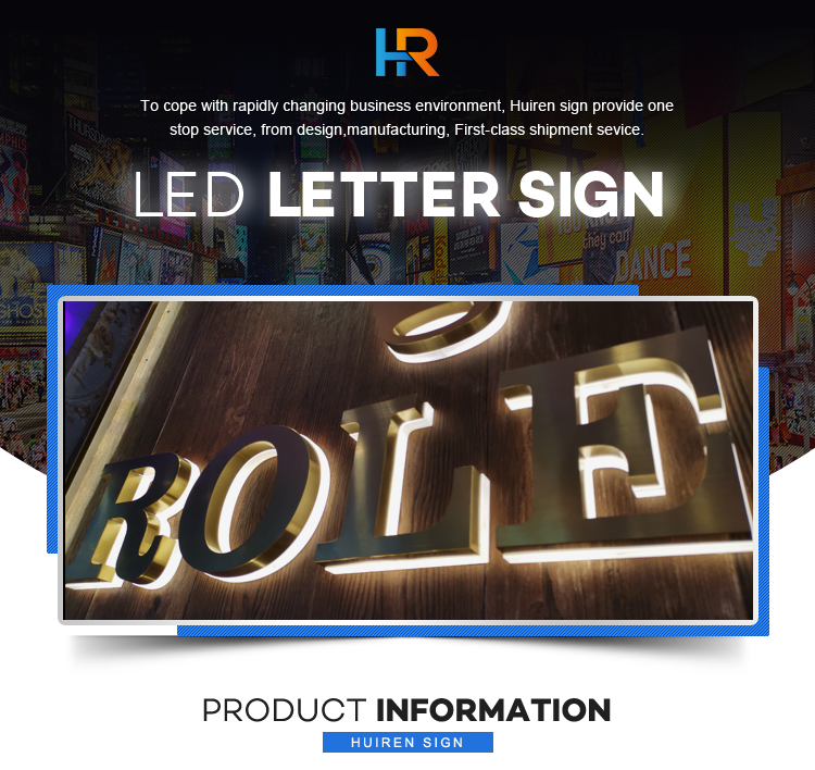 High quality 3d blush stainless steel led logo sign backlit letter advertising outdoor sign led lighting design letter