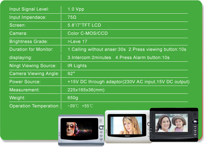 Color Video Doorbell Intercom System (DF-926E3B-2W+OUT9)