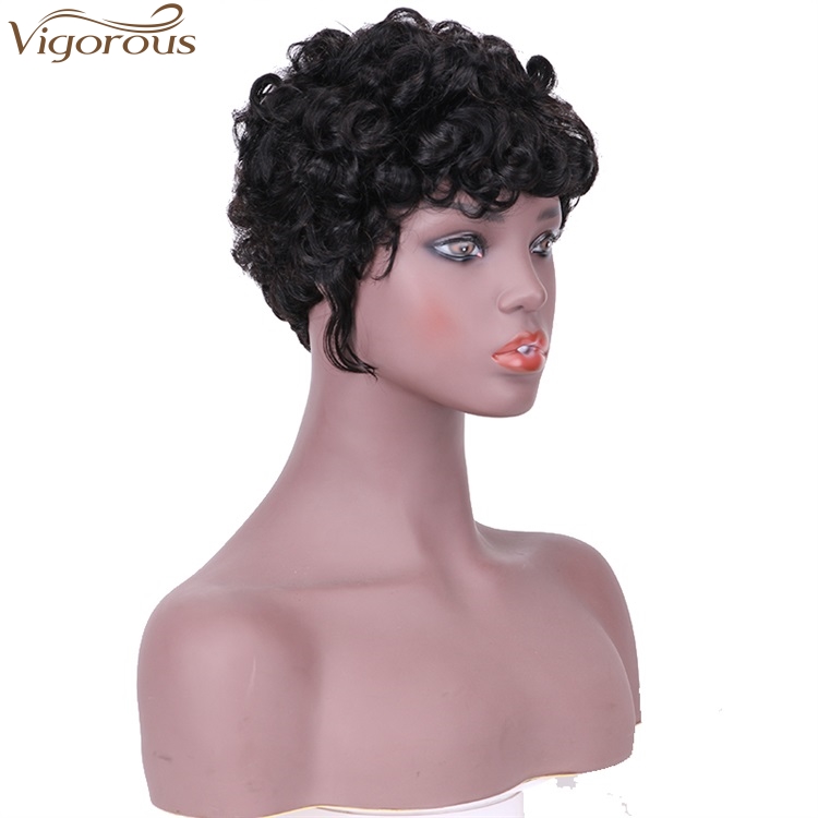 Vigorous Fashion Girl Black Short Curly Human Hair Wig Wholesale Price Afro Short Wave Curly Wigs for Black Women