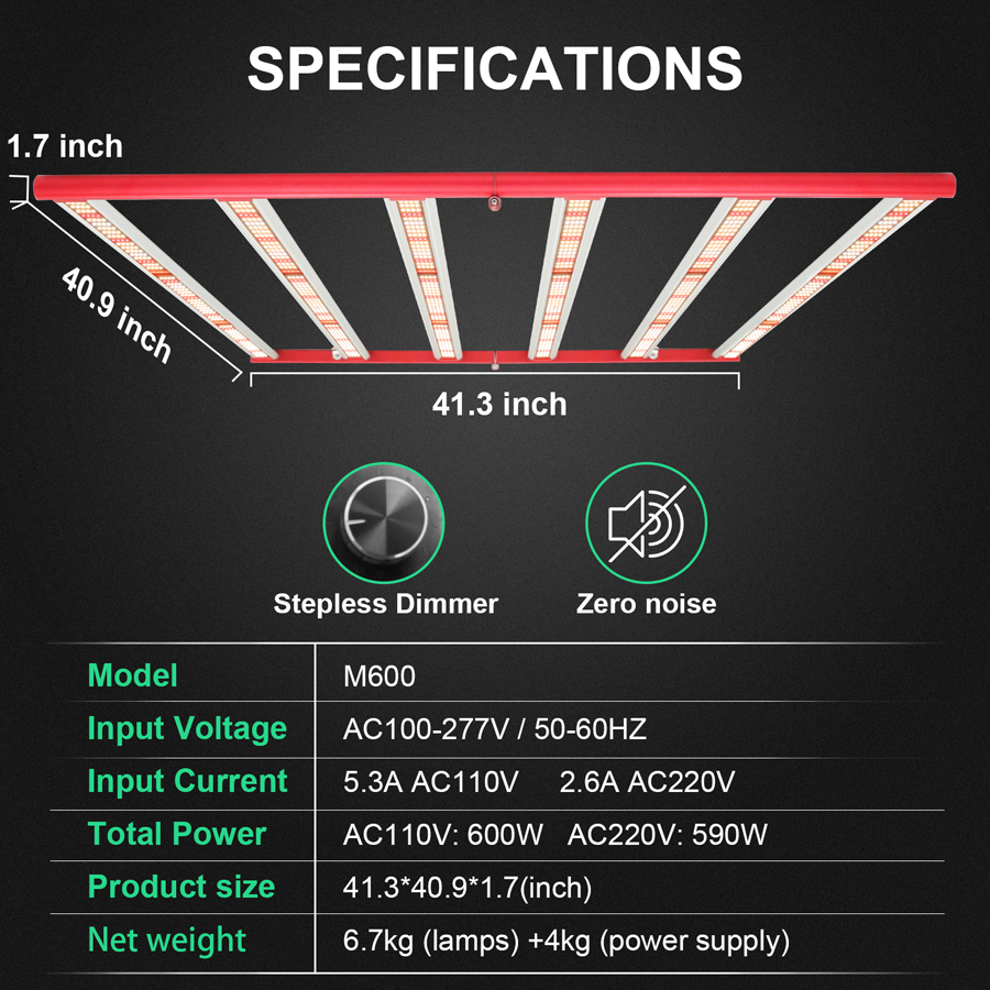 Luce crescente a LED per interni da giardino AGLEX 600W