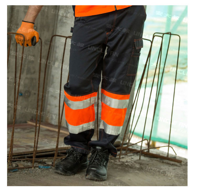 Warm Windproof Unisex Fluo Orange Yellow Work Pants with Reflective Tapes