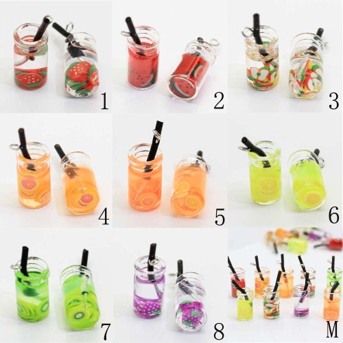 Mini Stroh Trinkflasche geformt 3D Perlen Harz Cabochon Handmade Craftwork Dekoration Kühlschrank Ornamente